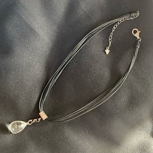 Silpada 16 inch necklace. Leather and silver with clear pendant.